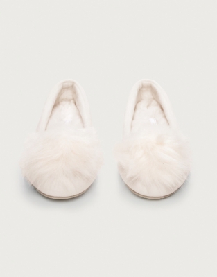 Faux Fur Pom-Pom Ballerina Slippers Pink