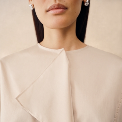 Poplin Shirt with Draped Front