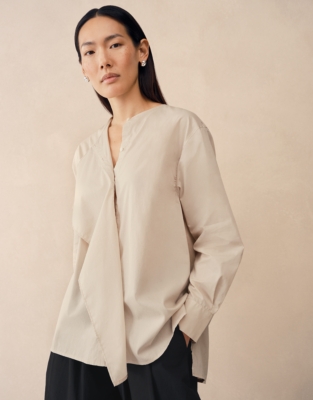 Poplin Shirt with Draped Front