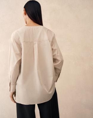 Poplin Shirt with Draped Front