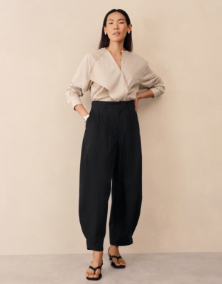 Poplin Shirt with Draped Front