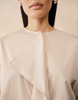 Poplin Shirt with Draped Front