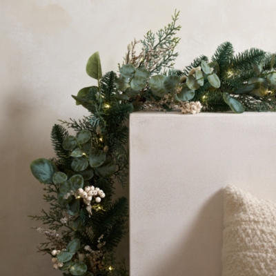 Pre-Lit Frosted Eucalyptus Garland – 250cm