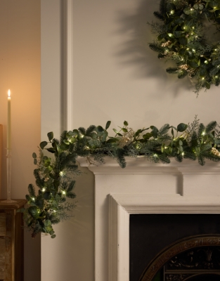 Pre-Lit Frosted Eucalyptus Garland – 250cm