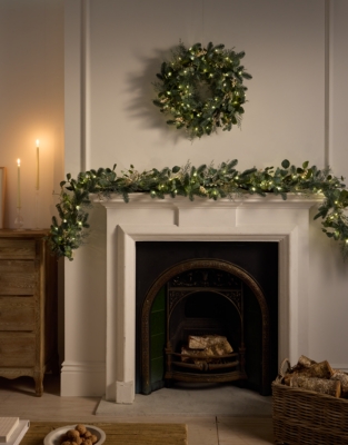 Pre-Lit Frosted Eucalyptus Garland – 250cm