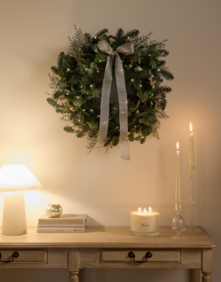Pre-Lit Frosted Eucalyptus Wreath – 60cm
