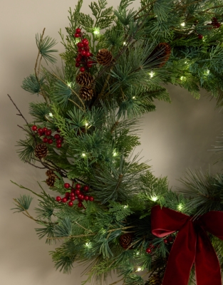 Pre-Lit Rustic Red Berry Wreath – 60cm
