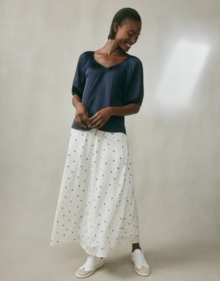 A line button outlet down midi skirt