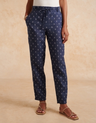 Printed Linen Tapered Leg Pants Pants & Shorts The White Company US