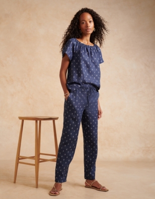 Printed Linen Tapered Leg Trouser