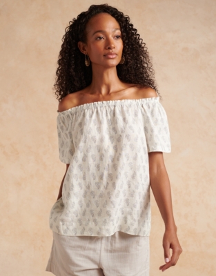 Off the clearance shoulder linen top