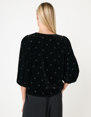 Printed Velvet Blouse with Silk