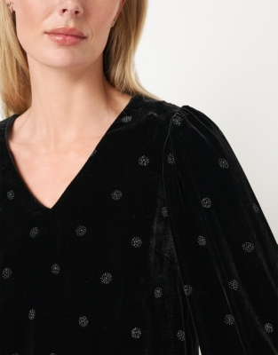 Printed Velvet Blouse with Silk