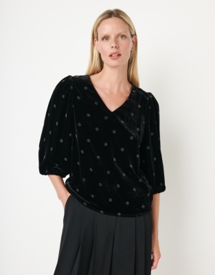 Printed Velvet Blouse with Silk