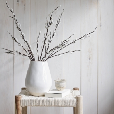 Pussy Willow in White Vase  Decorative Accessories - B&M Stores