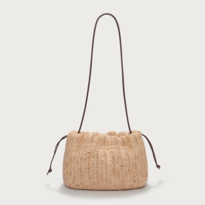 Raffia Crossbody Drawstring Bag