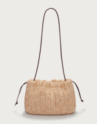 Raffia Crossbody Drawstring Bag