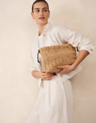 Raffia Crossbody Drawstring Bag