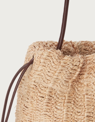 Raffia Crossbody Drawstring Bag