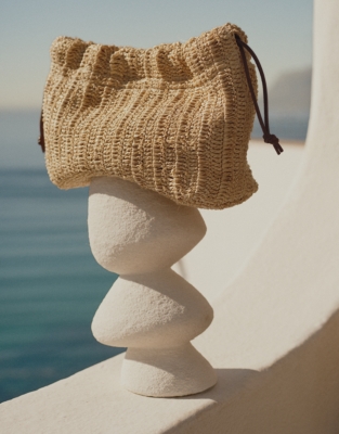 Raffia Crossbody Drawstring Bag