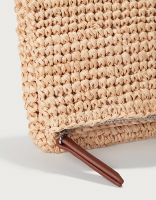 Raffia Foldover Zip Clutch Bag