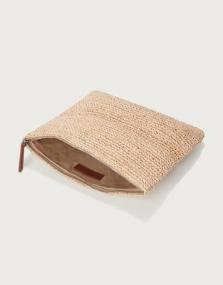 Raffia Foldover Zip Clutch Bag