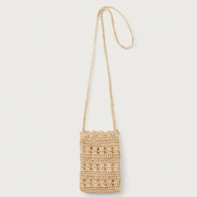 Raffia Scalloped Striped Weave Phone Pouch