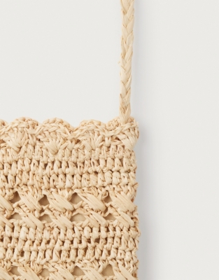 Raffia Scalloped Striped Weave Phone Pouch