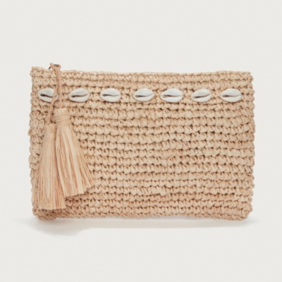 Raffia Seashell Zip Pouch