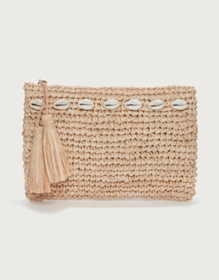 Raffia Seashell Zip Pouch
