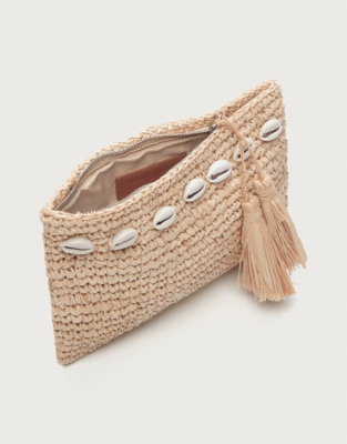 Raffia Seashell Zip Pouch