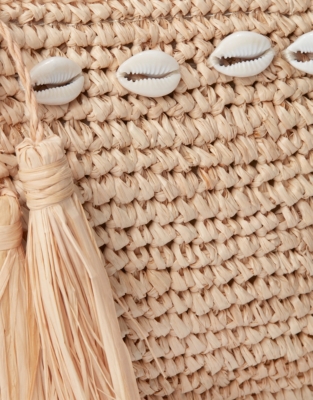 Raffia Seashell Zip Pouch