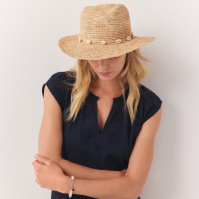Raffia Shell Fedora Hat
