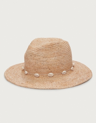 Raffia Shell Fedora Hat