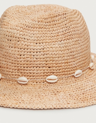 Raffia Shell Fedora Hat