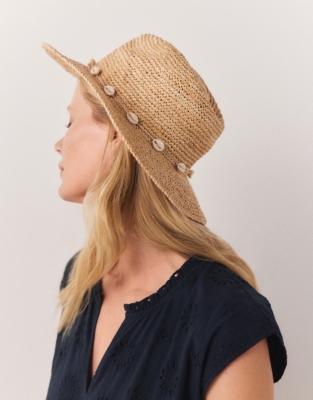 Raffia Shell Fedora Hat
