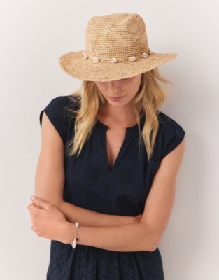 Raffia Shell Fedora Hat