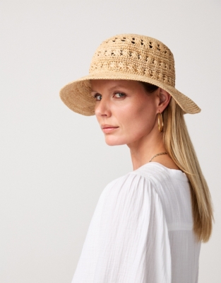 Raffia Stripe Weave Bucket Hat