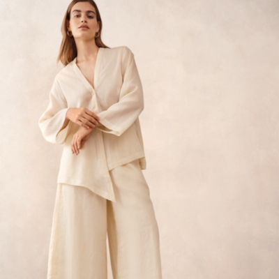 Ramie Ankle Grazer Wide Leg Trousers