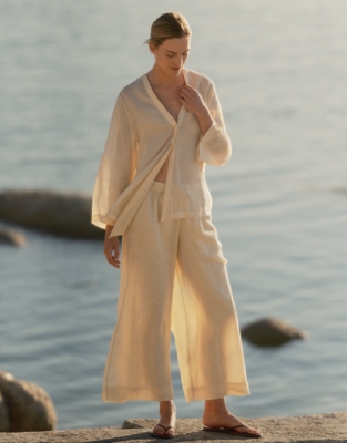 Ramie Ankle Grazer Wide Leg Trousers