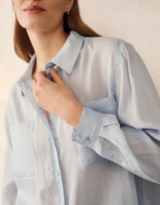 Ramie Boyfriend Shirt - Baby Blue