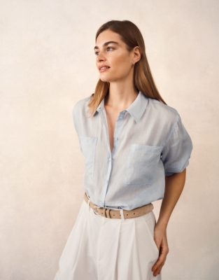Ramie Boyfriend Shirt - Baby Blue