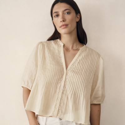 Ramie Pintuck Detail Boho Blouse