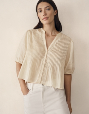 Ramie Pintuck Detail Boho Blouse