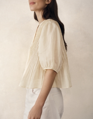 Ramie Pintuck Detail Boho Blouse