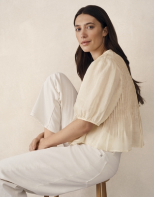 Ramie Pintuck Detail Boho Blouse