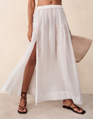 Ramie Smocked Panelled Skirt