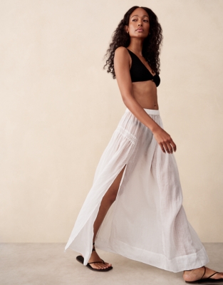 Ramie Smocked Panelled Skirt