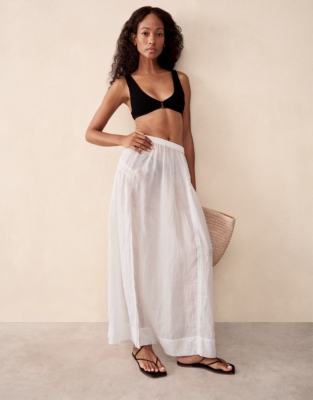 Ramie Smocked Panelled Skirt