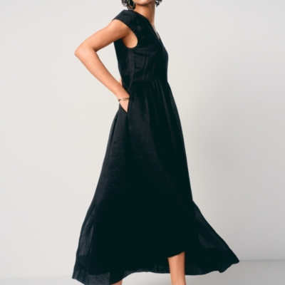 Ramie V-Neck Midi Dress